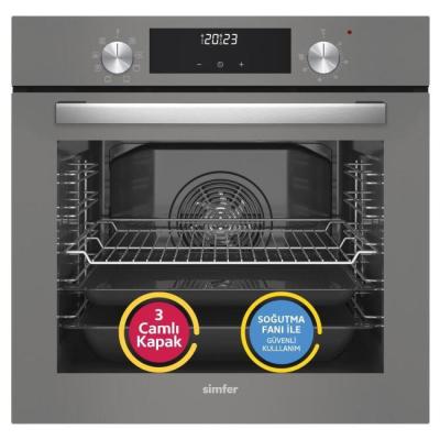 SİMFER 8223 9 Fonksiyon QS Gri Cam Ankastre Fırın Power Turbo Dijital